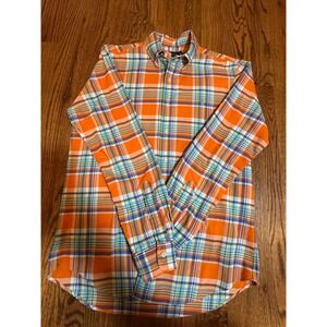 Ralph Lauren Mens Orange Plaid Cotton Button Down Shirt Long Sleeve Medium
